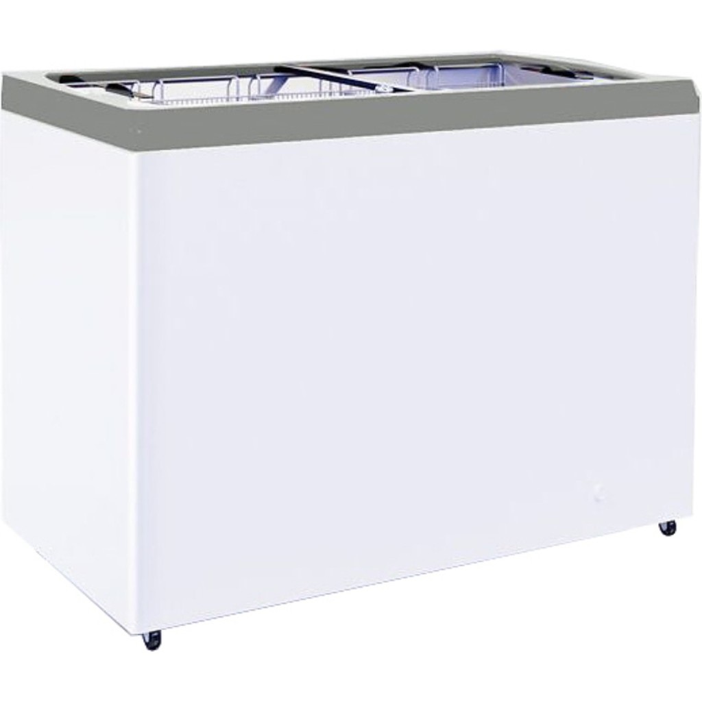 Ларь морозильный с прямым стеклом CRYSPI ЛВН 400 П (СF 400FQ) серый без корзин